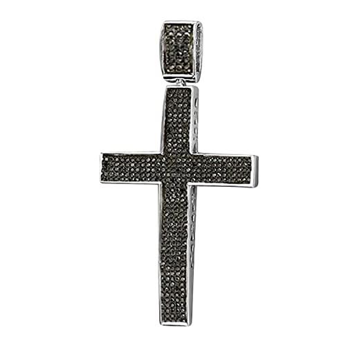 【並行輸入品】Dazzlingrock Collection ラウンドブラックダイヤモンド ヒップホップ 宗教的クロスペンダント 18インチのシの画像