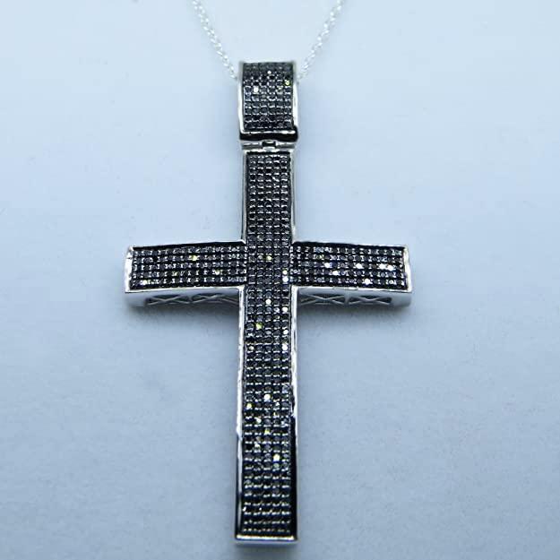 【並行輸入品】Dazzlingrock Collection ラウンドブラックダイヤモンド ヒップホップ 宗教的クロスペンダント 18インチのシの画像