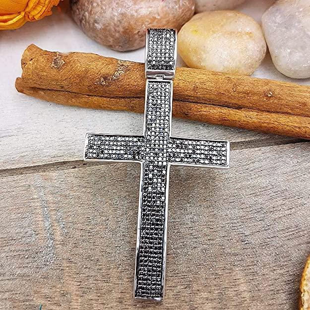 【並行輸入品】Dazzlingrock Collection ラウンドブラックダイヤモンド ヒップホップ 宗教的クロスペンダント 18インチのシの画像