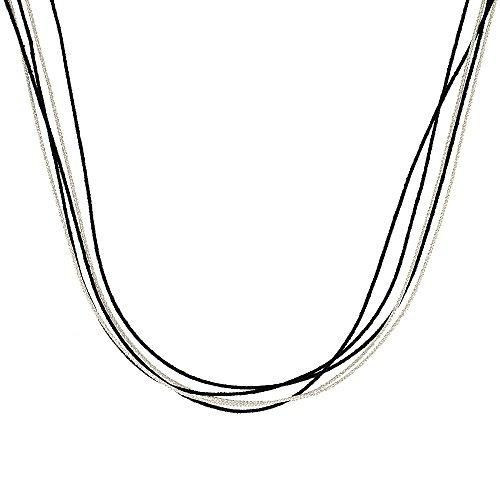 【並行輸入品】日本のシルクネックレス5ストランドブラック&シルバー、スターリングシルバー留め金、18インチ Japanese Silk Neckの画像