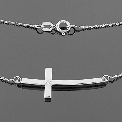 【並行輸入品】14K ホワイトゴールド トレンディ 横向き カーブダイヤモンド クロスネックレス, ホワイトダイヤモンド 14k White Gの画像