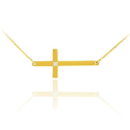 【並行輸入品】14Kソリッドゴールド サイドウェイ ダイヤモンド クロスネックレス ゴールド 14k Solid Gold Sideways Dの画像