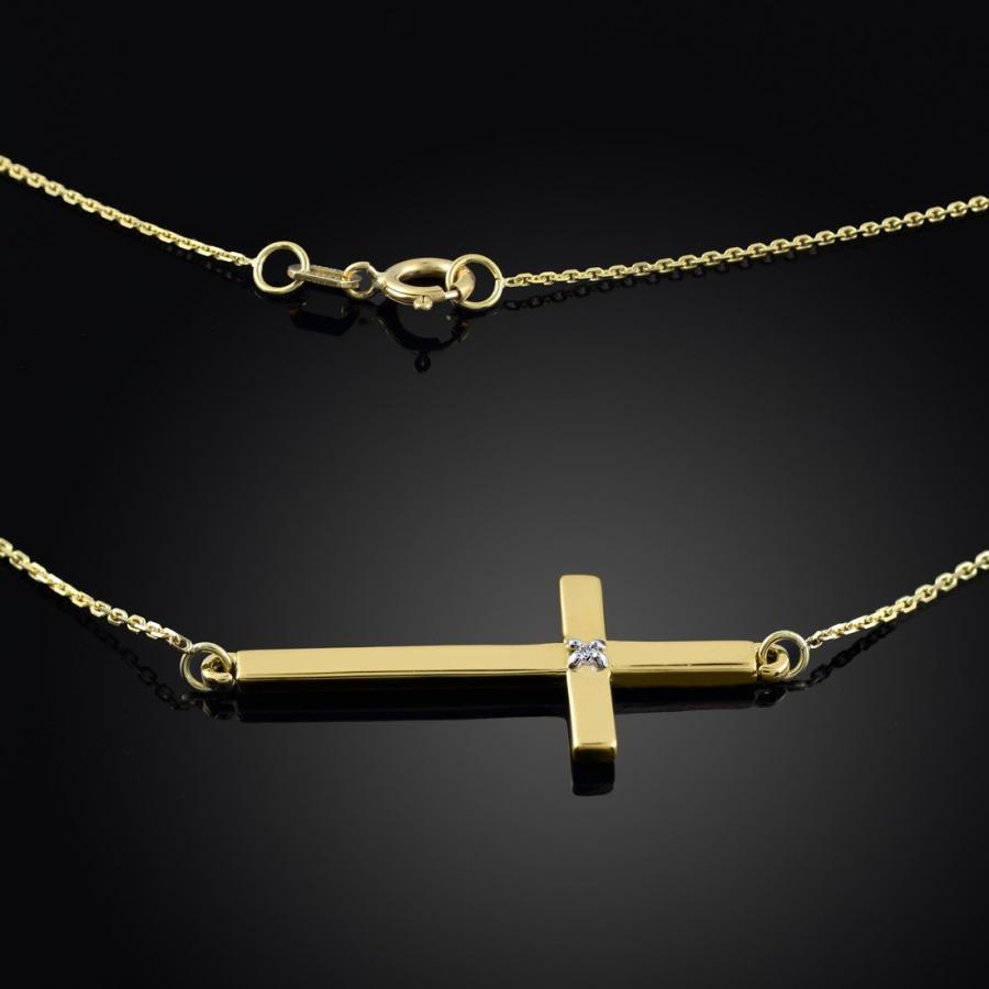 【並行輸入品】14Kソリッドゴールド サイドウェイ ダイヤモンド クロスネックレス ゴールド 14k Solid Gold Sideways Dの画像