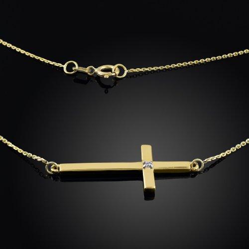【並行輸入品】14Kソリッドゴールド サイドウェイ ダイヤモンド クロスネックレス ゴールド 14k Solid Gold Sideways Dの画像