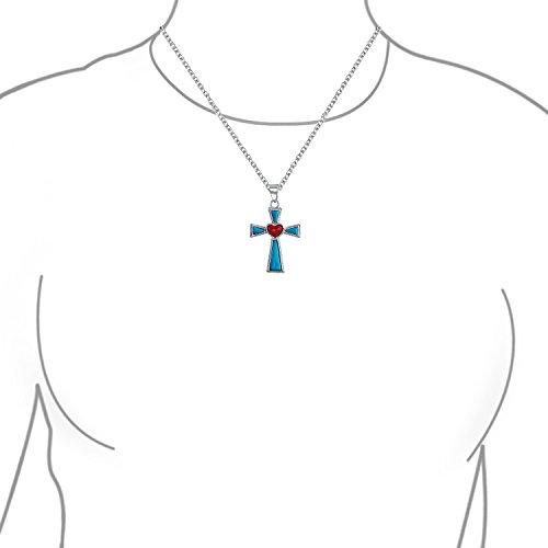 【並行輸入品】[Bling Jewelry] 南西スタイル宝石ブルー安定ターコイズレッドハートクロスペンダント宗教.925スターリングシルバーネ_7