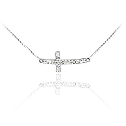 【並行輸入品】14K ホワイトゴールド ダイヤモンド 横向き かわいい 曲線 十字架ネックレス, ダイアモンド, ダイヤモンド 14k Whitの画像