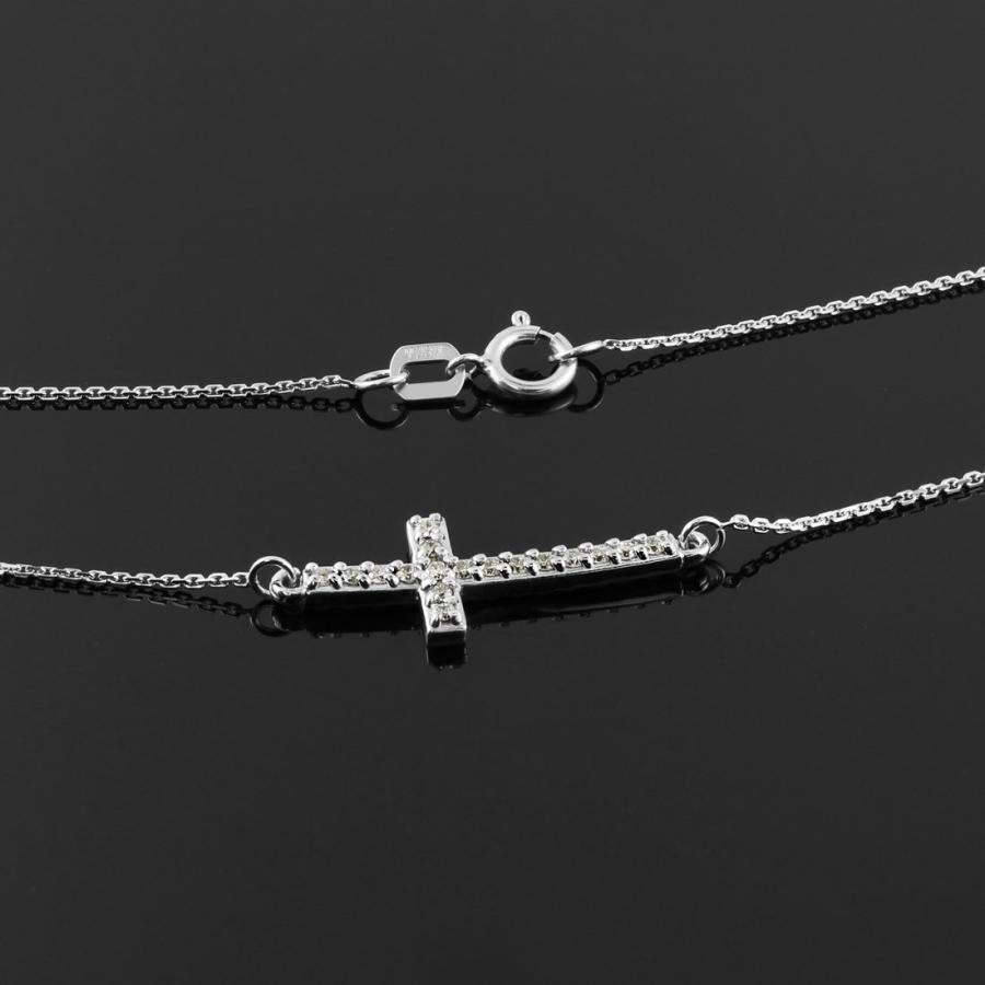【並行輸入品】14K ホワイトゴールド ダイヤモンド 横向き かわいい 曲線 十字架ネックレス, ダイアモンド, ダイヤモンド 14k Whitの画像