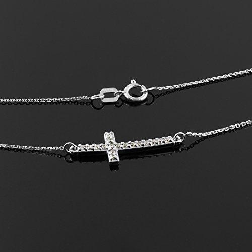 【並行輸入品】14K ホワイトゴールド ダイヤモンド 横向き かわいい 曲線 十字架ネックレス, ダイアモンド, ダイヤモンド 14k Whitの画像