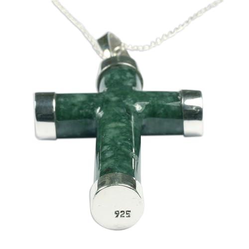 【並行輸入品】NOVICA .925スターリングシルバー 天然翡翠クロスペンダントネックレス 18インチ マヤホープ ハンドメイド， 翡翠 NO_7