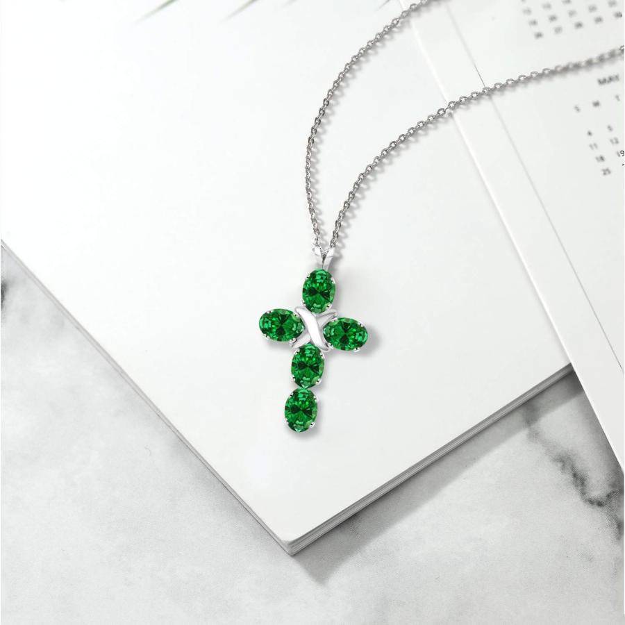 【並行輸入品】[Gem Stone King] 3.4カラット ナノエメラルド クロス ネックレス レディース シルバー925 誕生日プレゼント_9