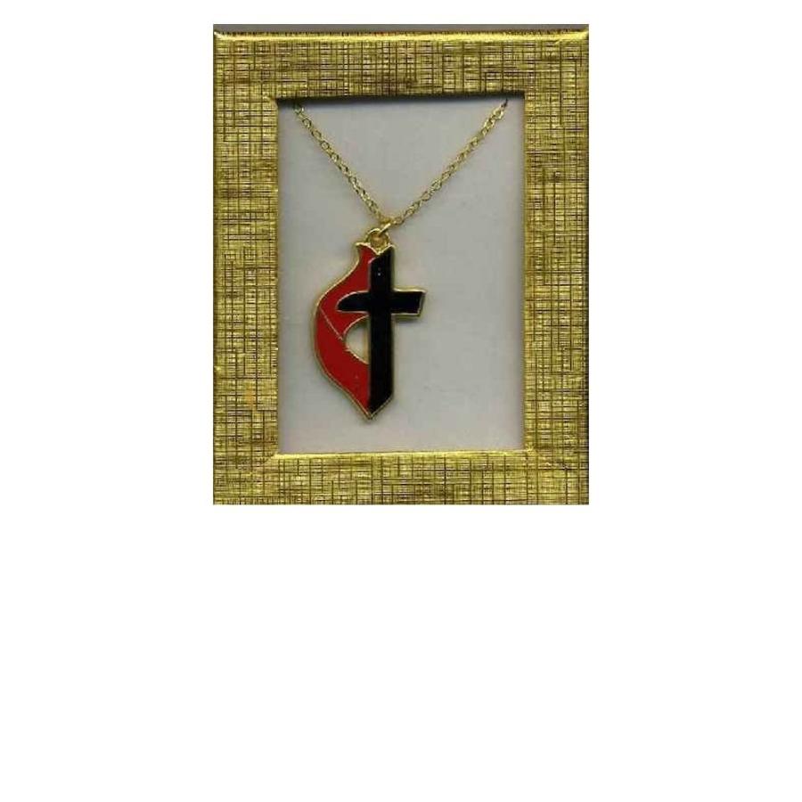 【並行輸入品】United Methodist UMCクロス& Flameネックレスゴールドレッド、18インチチェーン Sterling Gifの画像