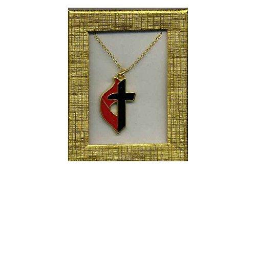【並行輸入品】United Methodist UMCクロス& Flameネックレスゴールドレッド、18インチチェーン Sterling Gifの画像
