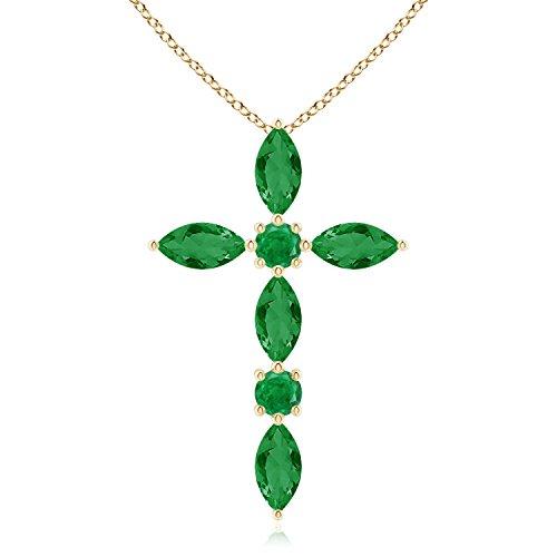 【並行輸入品】マーキス&ラウンドエメラルドクロスペンダント|14Kイエローゴールド Angara Natural Emerald Cross P_1