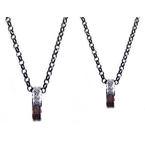 【並行輸入品】彼彼女のカップルケルトデザイン炭化タングステンリングペンダントセットwith 28?'ステンレススチールブラックネックレスチェーン