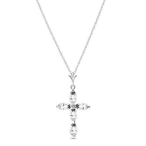 【並行輸入品】1.23カラット14 Kソリッドホワイトゴールドネックレスwith Genuineダイヤモンドと天然ホワイトトパーズクロスペンダンの画像