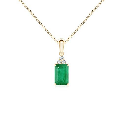 【並行輸入品】エメラルドカットのエメラルドペンダントとダイヤモンドトリオ|14Kイエローゴールド Angara Natural Emeraldの画像