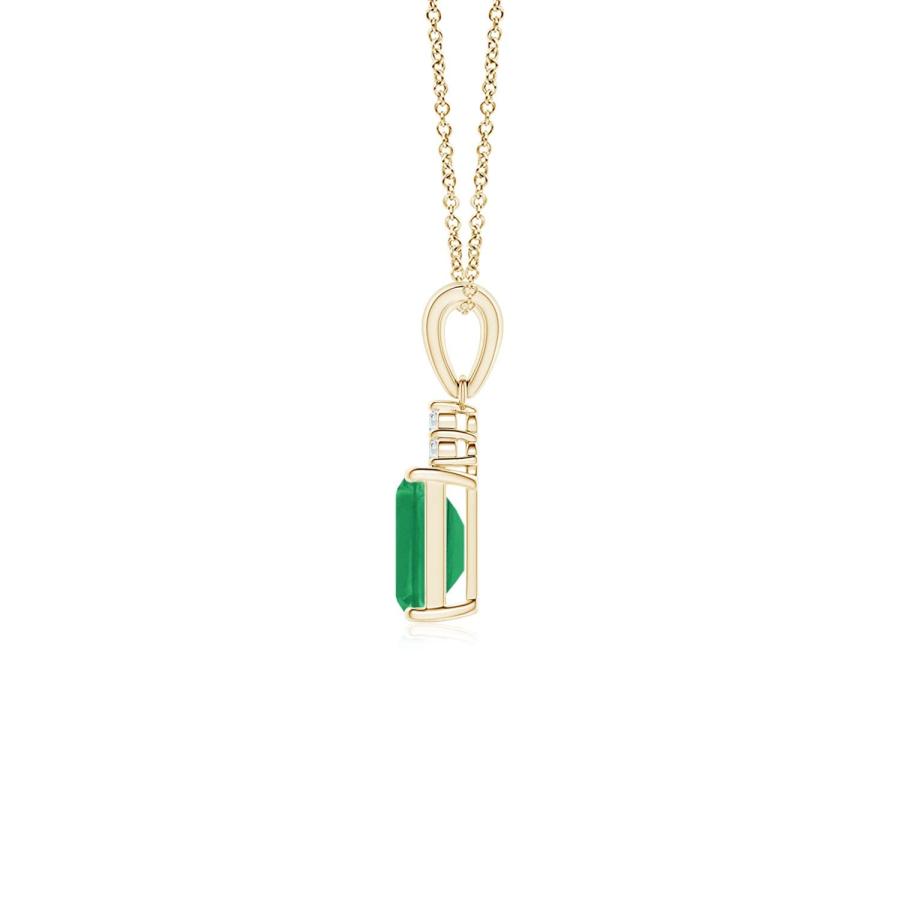 【並行輸入品】エメラルドカットのエメラルドペンダントとダイヤモンドトリオ|14Kイエローゴールド Angara Natural Emeraldの画像