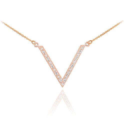 【並行輸入品】上品な14?KローズゴールドダイヤモンドVペンダントHigh Polishシェブロンネックレス Dainty 14k Rose Gの画像