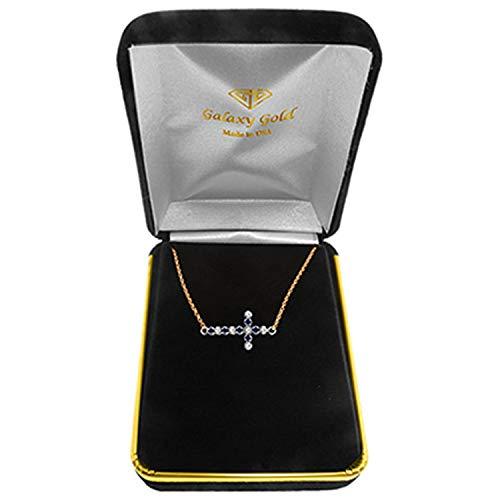 【並行輸入品】14?Kゴールドクロスネックレスwithダイヤモンドとサファイア Galaxy Gold GG 14k 20" Rose Goldの画像