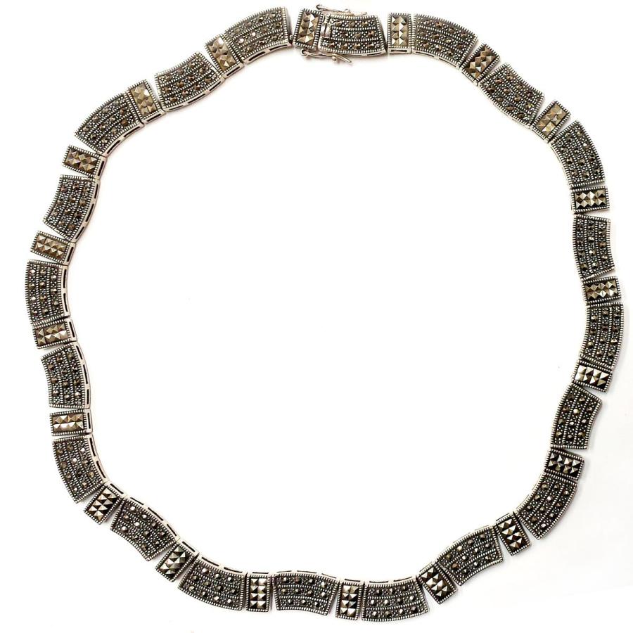 【並行輸入品】スターリングシルバー白鉄鉱17インチPave Square Marcasite波リンクネックレス Sterling Silverの画像