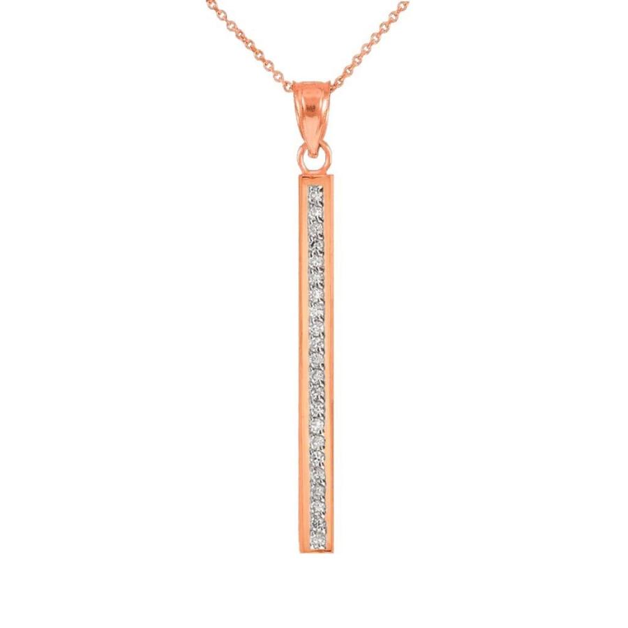 【並行輸入品】レディース14?Kローズゴールド上品ハイポリッシュダイヤモンド垂直バーネックレス Women's 14k Rose Gold Daの画像
