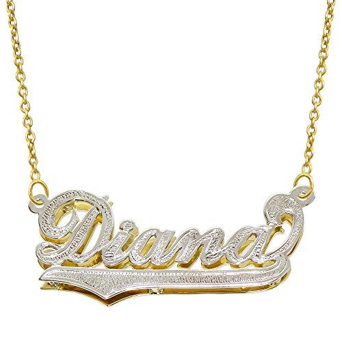 【並行輸入品】14 K 2つトーンゴールドPersonalized 3d名前ダブルプレートネックレス   スタイル3   カスタマイズAny Nの画像