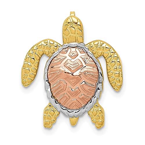 【並行輸入品】Iceカラット14 K 2つトーンイエローゴールドホワイトTurtleペンダントチャームネックレススライドSea Life Fin_1