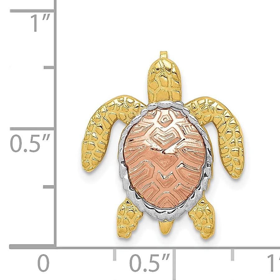 【並行輸入品】Iceカラット14 K 2つトーンイエローゴールドホワイトTurtleペンダントチャームネックレススライドSea Life Fin_9