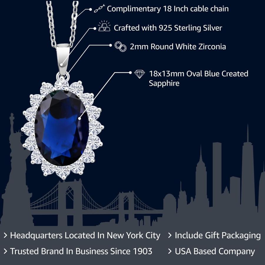 【並行輸入品】[Gem Stone King] 13カラット シミュレイテッド サファイア ネックレス シルバー925 誕生日プレゼント Gem
