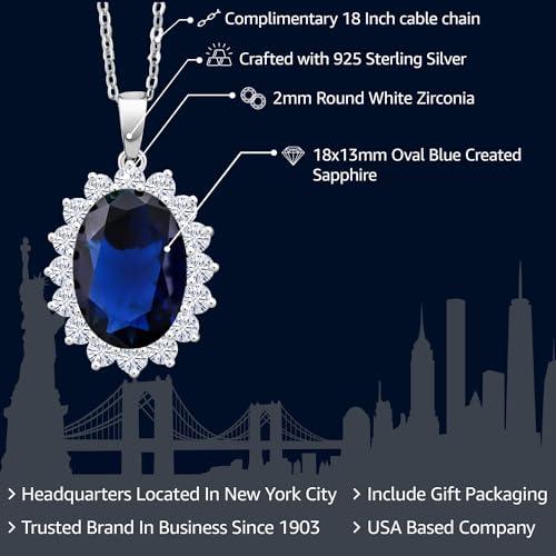 【並行輸入品】[Gem Stone King] 13カラット シミュレイテッド サファイア ネックレス シルバー925 誕生日プレゼント Gem