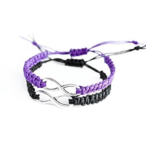【並行輸入品】Infinity Friendship Bracelets Purple and Black Macrame Couples Bの画像