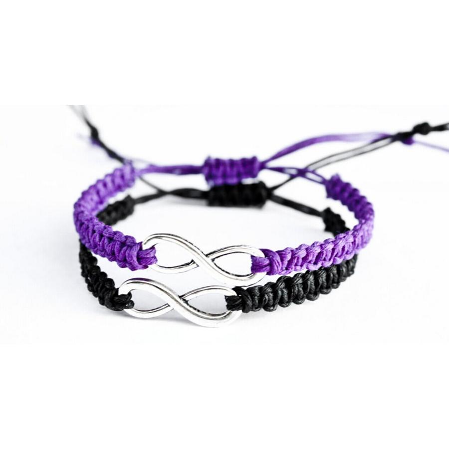 【並行輸入品】Infinity Friendship Bracelets Purple and Black Macrame Couples Bの画像