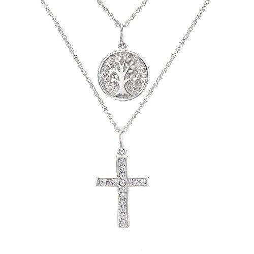 【並行輸入品】City of HopeスターリングシルバーダイヤモンドLargeクロス& Tree of Life連ネックレス( 1?/ 5?c_1