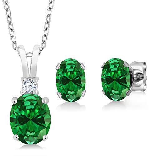 【並行輸入品】[Gem Stone King] 4.63カラット ナノエメラルド ネックレス ピアス セット レディース シルバー925 5月の画像