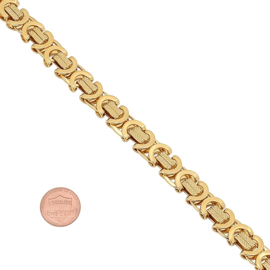 【並行輸入品】9mm 14K イエローゴールドメッキ フラットビザンチンチェーンブレスレット 9 inches ゴールド The Bling F_3