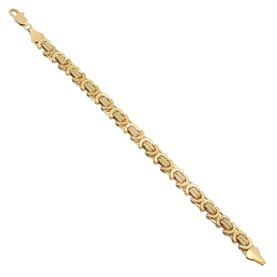 【並行輸入品】9mm 14K イエローゴールドメッキ フラットビザンチンチェーンブレスレット 9 inches ゴールド The Bling F_6