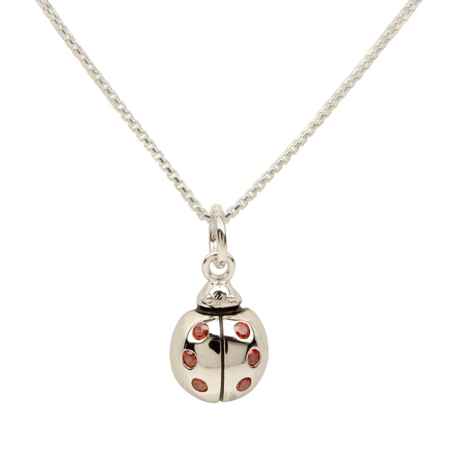 【並行輸入品】子供のスターリングシルバーてんとう虫ペンダントネックレスレッドCZs、14?cm Children's Sterling Silv_2