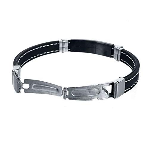 Equality Stainless Steel Black Rubber Bracelet with White Stitch 並行輸入品｜best-style｜08