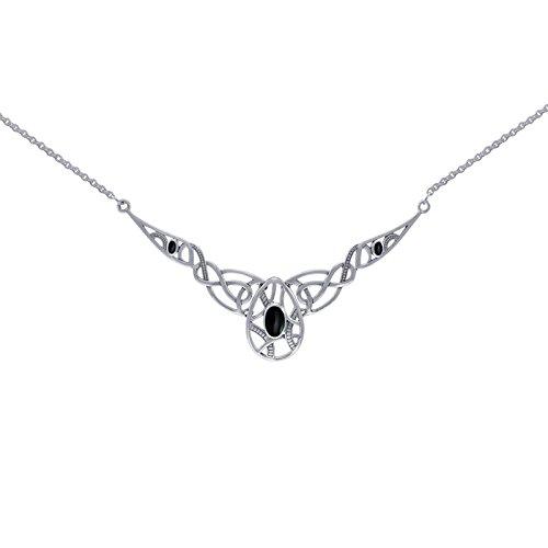 【並行輸入品】ジュエリートレンドシルバーメッキブロンズLargeケルト模様1ペンダントwith Black Onyx onリンクチェーンネックレ_1
