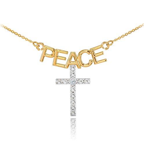 【並行輸入品】Fine 14?K 2つトーンゴールドPeaceクロスダイヤモンドペンダントネックレス ゴールド Fine 14k Two Ton_1