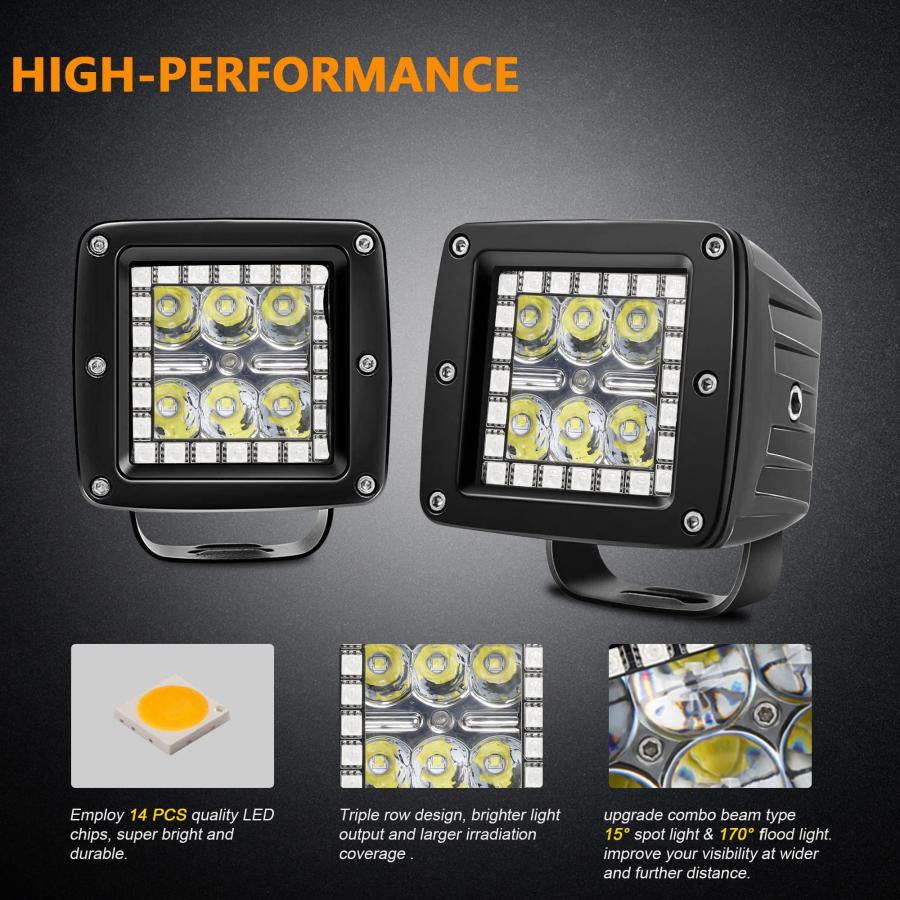 【並行輸入品】AutimHoo B led Works Light Offroad Lights Square pods + Waterprooの画像