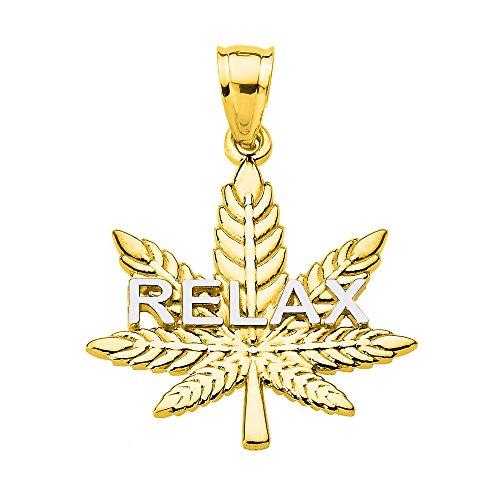 【並行輸入品】ソリッド14?KイエローゴールドMarijuana Cannabis Leaf"リラックス"スクリプトペンダント Trendy Nの画像
