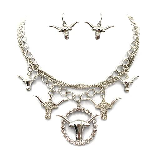 【並行輸入品】Western Peak Silver Western Texas Longhorn Chain Necklace with E_1