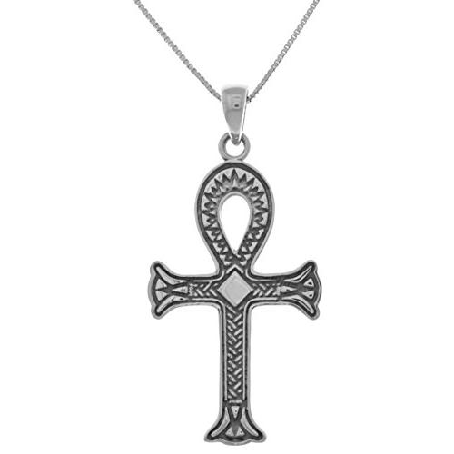 【並行輸入品】ジュエリートレンドスターリングシルバーエジプトLarge Ankh Cross Pendant on 18インチボックスチェーンネ_1