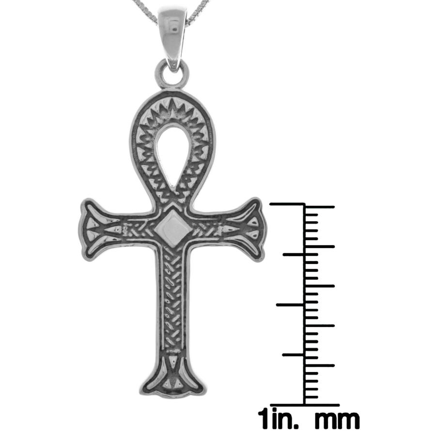 【並行輸入品】ジュエリートレンドスターリングシルバーエジプトLarge Ankh Cross Pendant on 18インチボックスチェーンネ_3