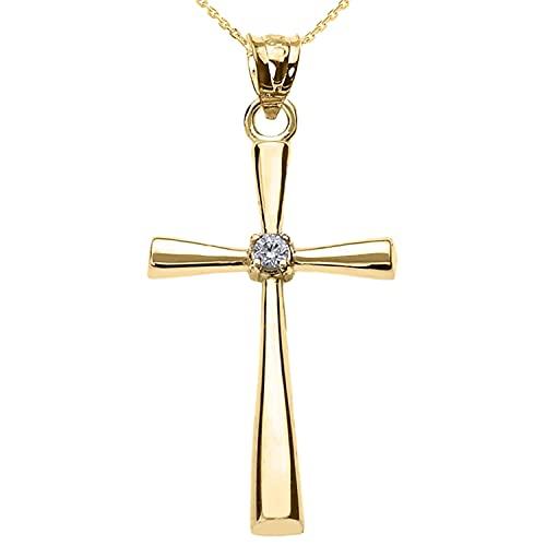 【並行輸入品】ソリティアダイヤモンドクロスペンダントネックレス14 Kイエローゴールド 14K Yellow Gold Solitaire Di_1