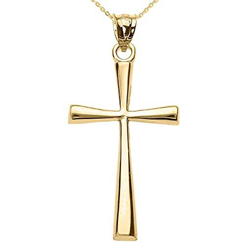 【並行輸入品】ソリッド14 Kイエローゴールドシンプルクロスペンダントネックレス ゴールド 14K Yellow Gold Simple Cla_1