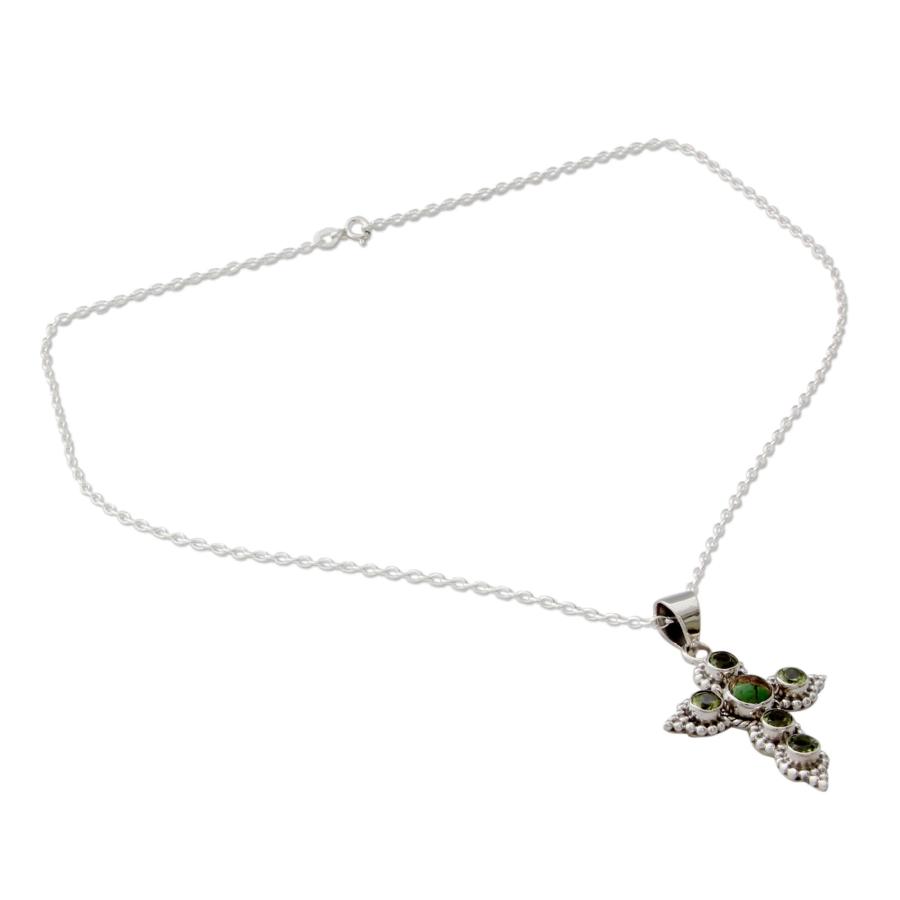【並行輸入品】NOVICA ハンドメイド .925スターリングシルバー ペリドットクロスネックレス 職人による作り直し ターコイズグリーンペンダ_6