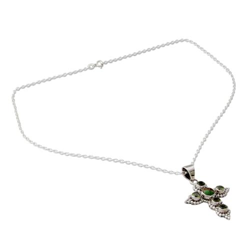 【並行輸入品】NOVICA ハンドメイド .925スターリングシルバー ペリドットクロスネックレス 職人による作り直し ターコイズグリーンペンダ_7