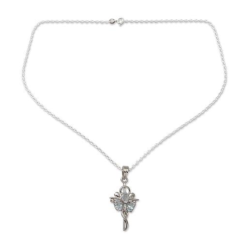 【並行輸入品】Novicaブルートパーズ。925ロジウムメッキシルバーペンダントネックレス、18 " ' Precious Trinity '_1